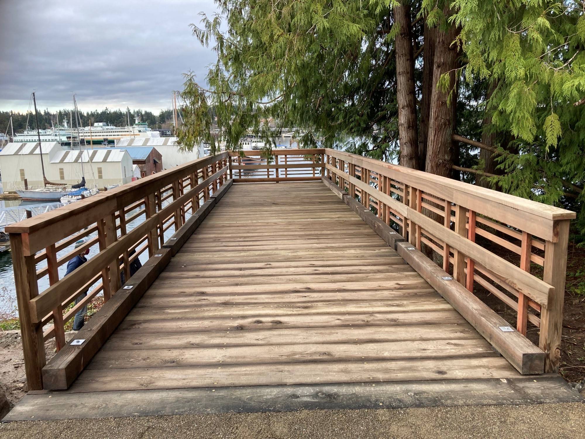 The departure dock, the newest addition to the memorial, cannot be accessed due to a chain-link fence.