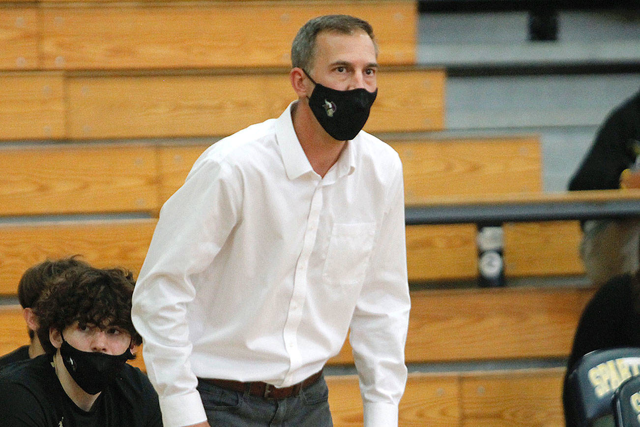 North Kitsap head coach Scott Orness won his first game at Paski Gym on Tuesday night since leaving the Bainbridge boys basketball program in 2015. (Mark Krulish/Kitsap News Group)