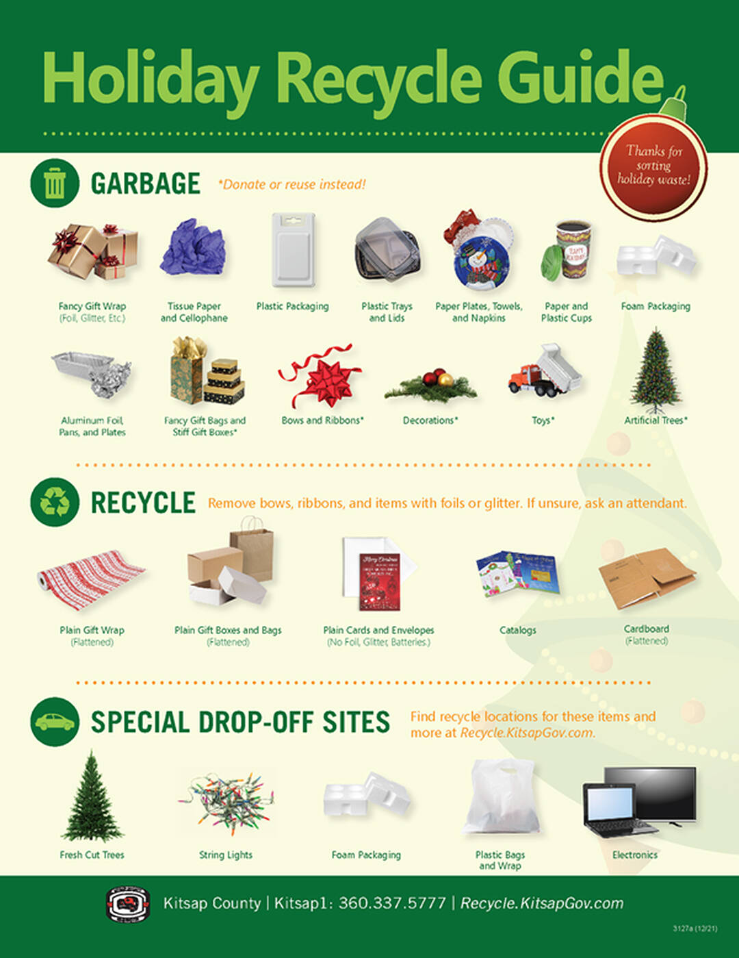 Recycle the holidays - resources and tips for recycling after the holidays  from the Green Holidays Web site and King County’s EcoConsumer  program. - King County, Washington