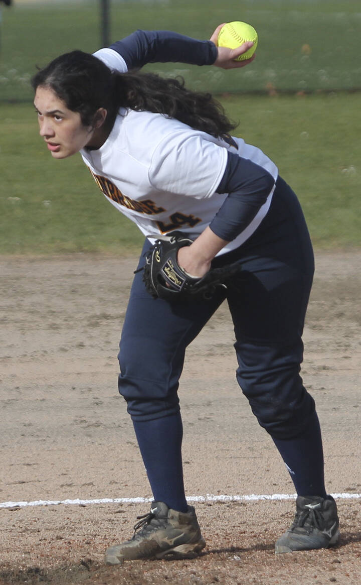 Spartan junior Laura Carillo gets ready to pitch for Bainbridge.