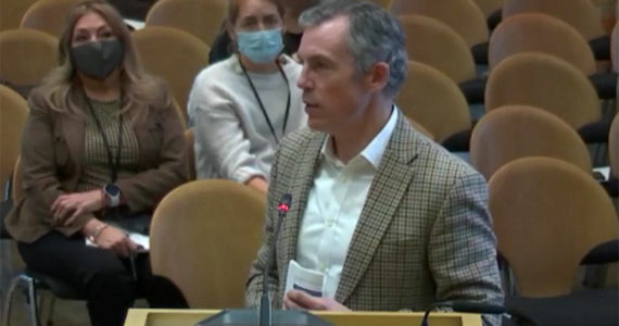 St. Michael Medical Center president Chad Melton speaks at the Kitsap Public Health District board meeting Dec. 6. Courtesy Photo