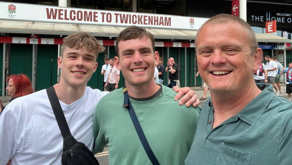 Greg Millerd courtesy photo 
Jack Reilly (left) heads to Twickenham with Quinn and Greg Millerd to watch England’s rugby team.