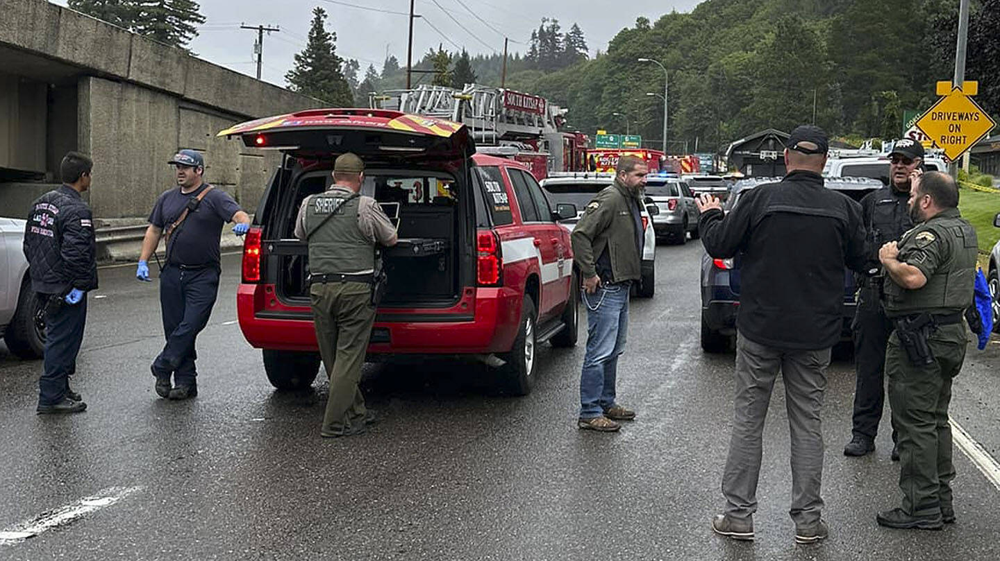 Law enforcement blocks off the typically packed Highway 16 curve at Gorst following a road rage shooting. KCSO courtesy photo