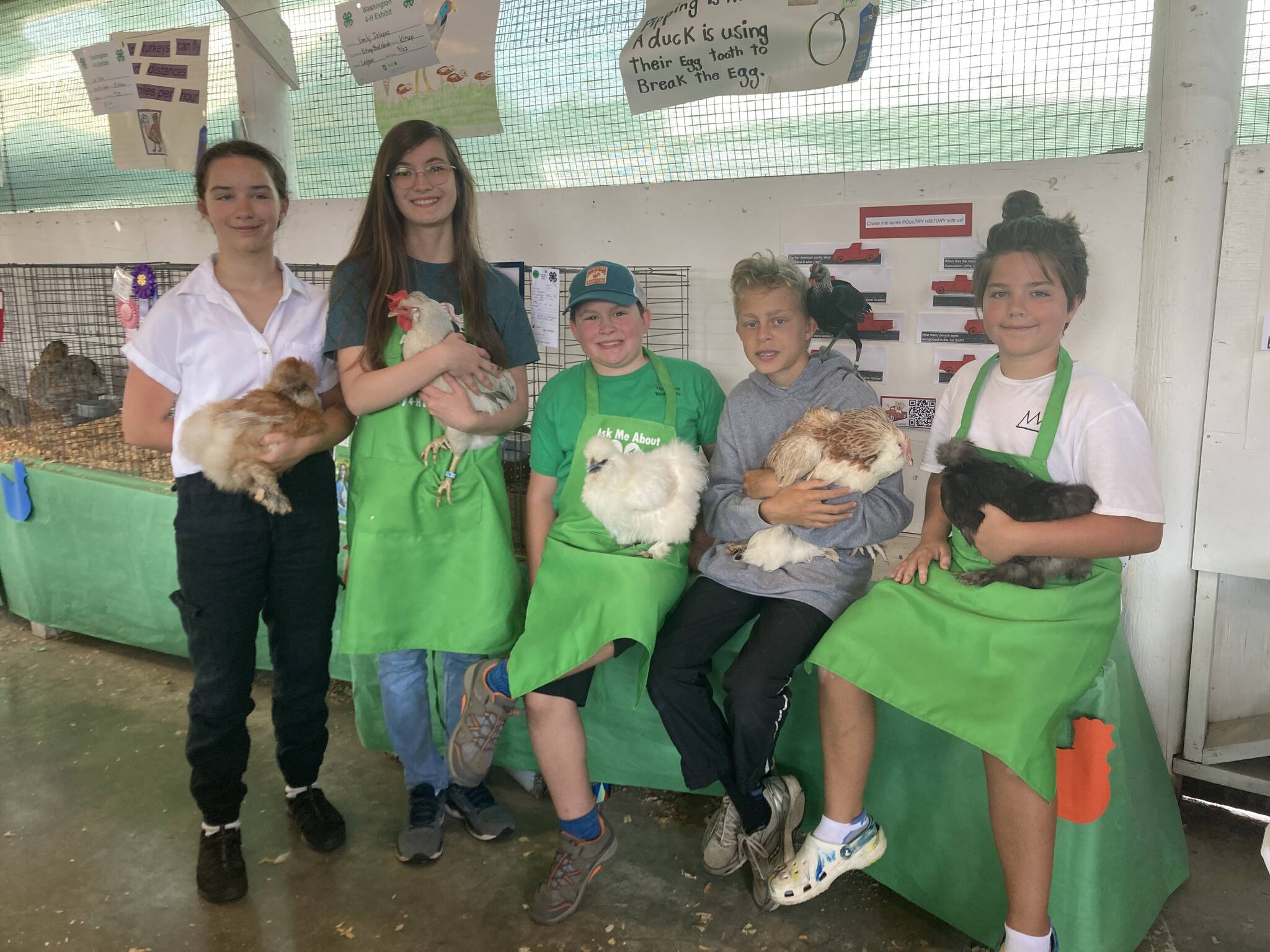 (left to right) Madeleine (13), Emily (14), Brody (10), Liam (12), and Harrison (11) pose for a picture with their birds.