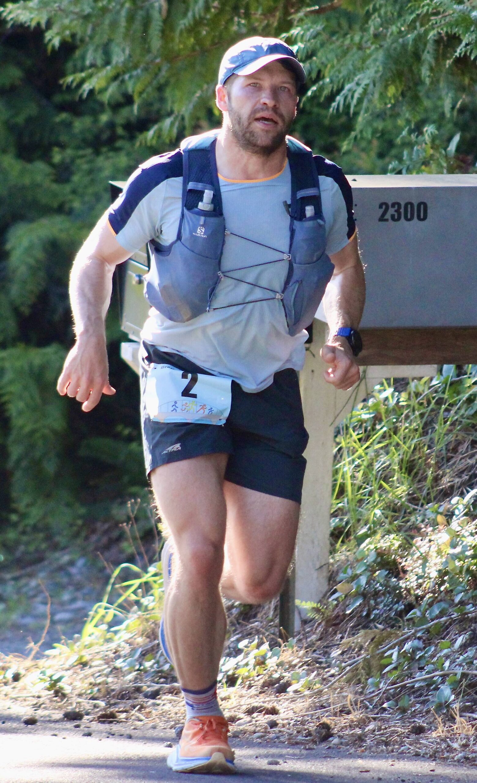 Nathanael Bate makes his way up a hill in the first half of the marathon. He placed second.