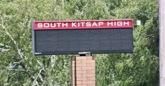 Elisha Meyer/Kitsap News Group
The sign at the front of South Kitsap High School goes dark during a power outage.