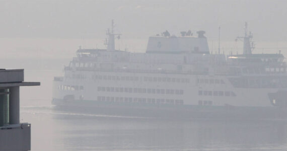 KPHD courtesy photos
It’s not a foggy day. That’s smoke from a wildfire hiding one of the Washington State Ferries.