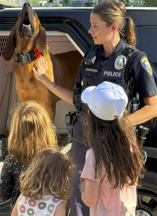 Bainbridge’s K-9 unit was popular with the kids at National Night Out.