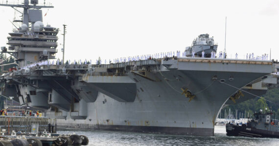 Elisha Meyer/Kitsap News Group photos
The USS Ronald Reagan arrives at Naval Base Kitsap in Bremerton Aug. 13.