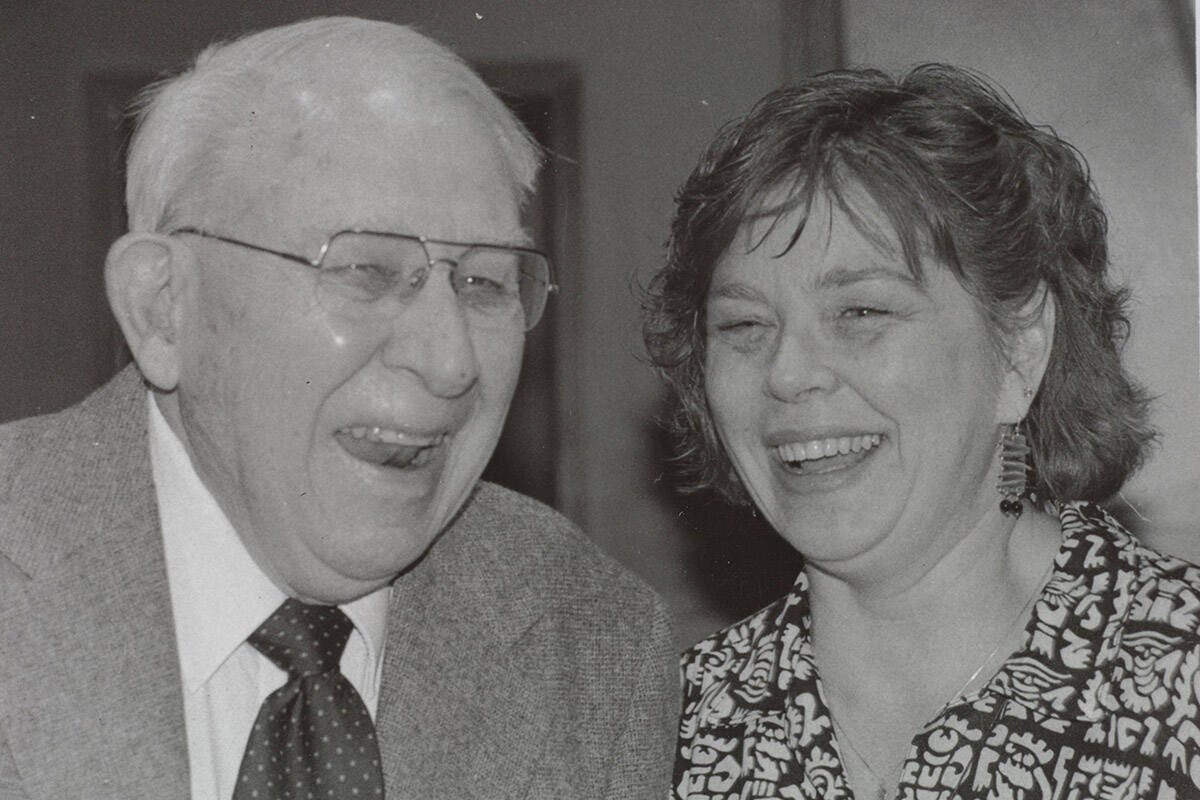 BIJAC courtesy photo
Walt Woodward, left, and Mary Woodward at Woodward Middle School dedication ceremony Nov. 5, 1994.