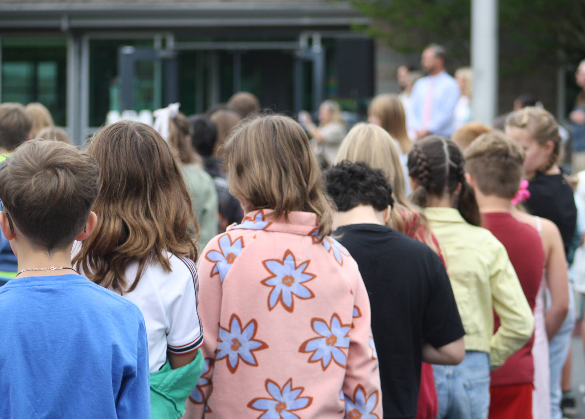 Sakai Intermediate students listened to introductory speeches and performances during the Opening Day Ceremony, a 20-year tradition at the school.