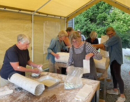 Bob Ross courtesy photos
About two dozen volunteers recently made decorations for the Night at BARN gala, which takes place Oct. 5. The Bainbridge Artisan Resource Network makerspace puts on the annual event. The dozens of paper mache tree trunks will be lit, transforming BARN into a magical forest.