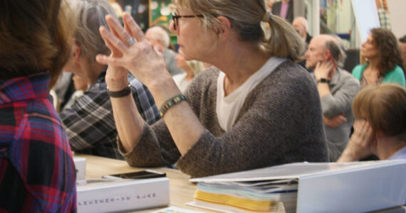 Molly Hetherwick/Kitsap News Group
BI residents consider the impacts of potential growth during a Q&A session at the Comprehensive Plan Open House.