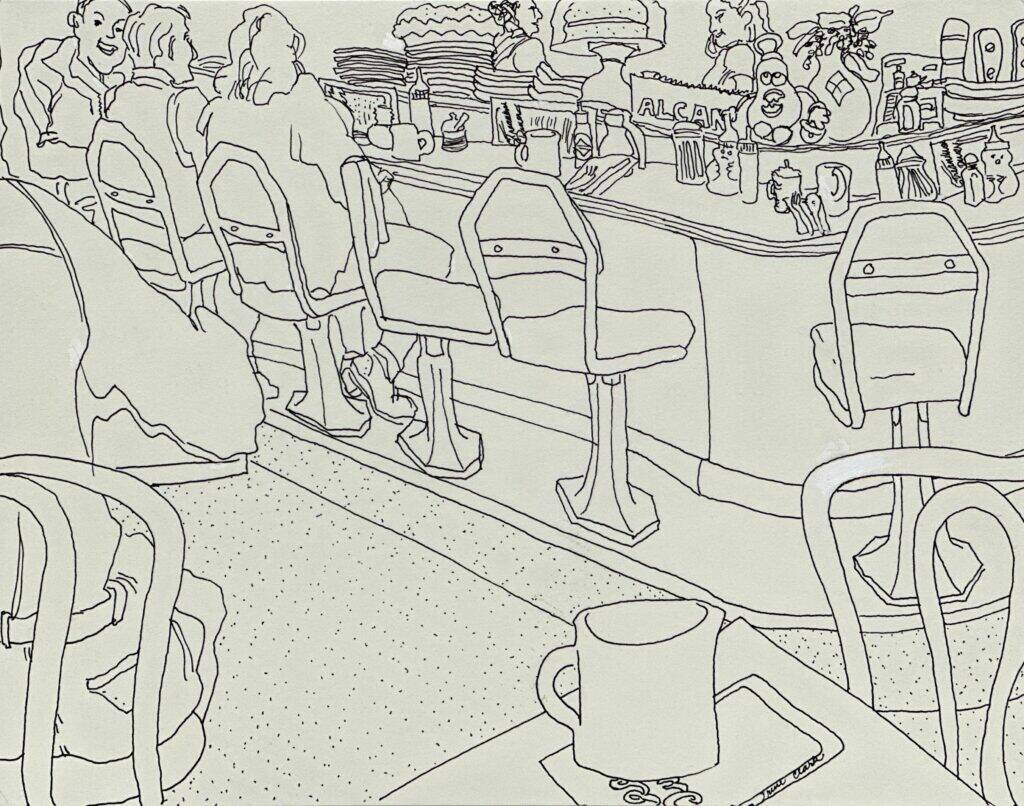 Clark’s drawing of the busy diner.