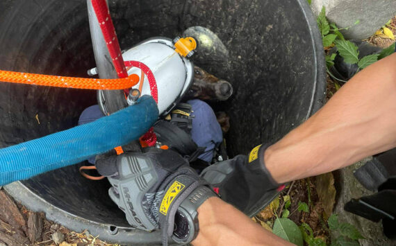 NKF&R courtesy photo
A dog was rescued and avoided serious injury after falling into a deep well in Suquamish Oct. 14.