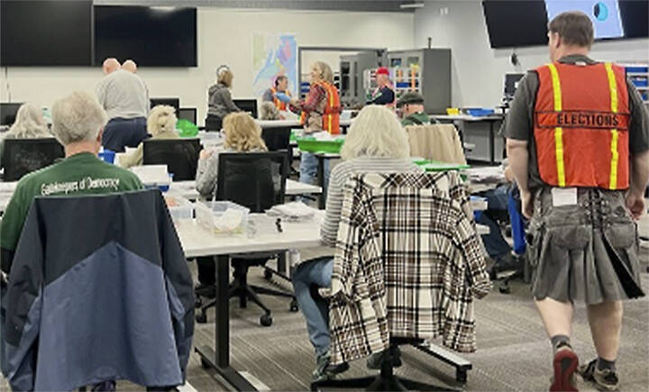 Britney Fletcher-West/Kitsap News Group
Election workers organize ballots at the new elections office in Bremerton.