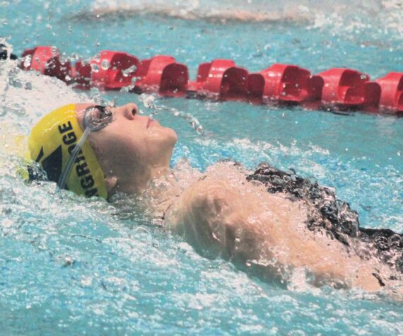 Bainbridge sophomore Olivia Longridge cruises through her leg of the 200-yard medley relay state finals.