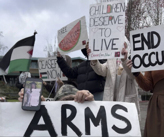 Leah Leicester courtesy photo
The Kitsap Palestine Solidarity Coalition is starting its second year of protesting every other week near the Bainbridge Island ferry terminal. Its goal is to bring an end to the Israeli Occupation of the West Bank and Gaza. For details go to Kitsapforgazaevent@gmail.com