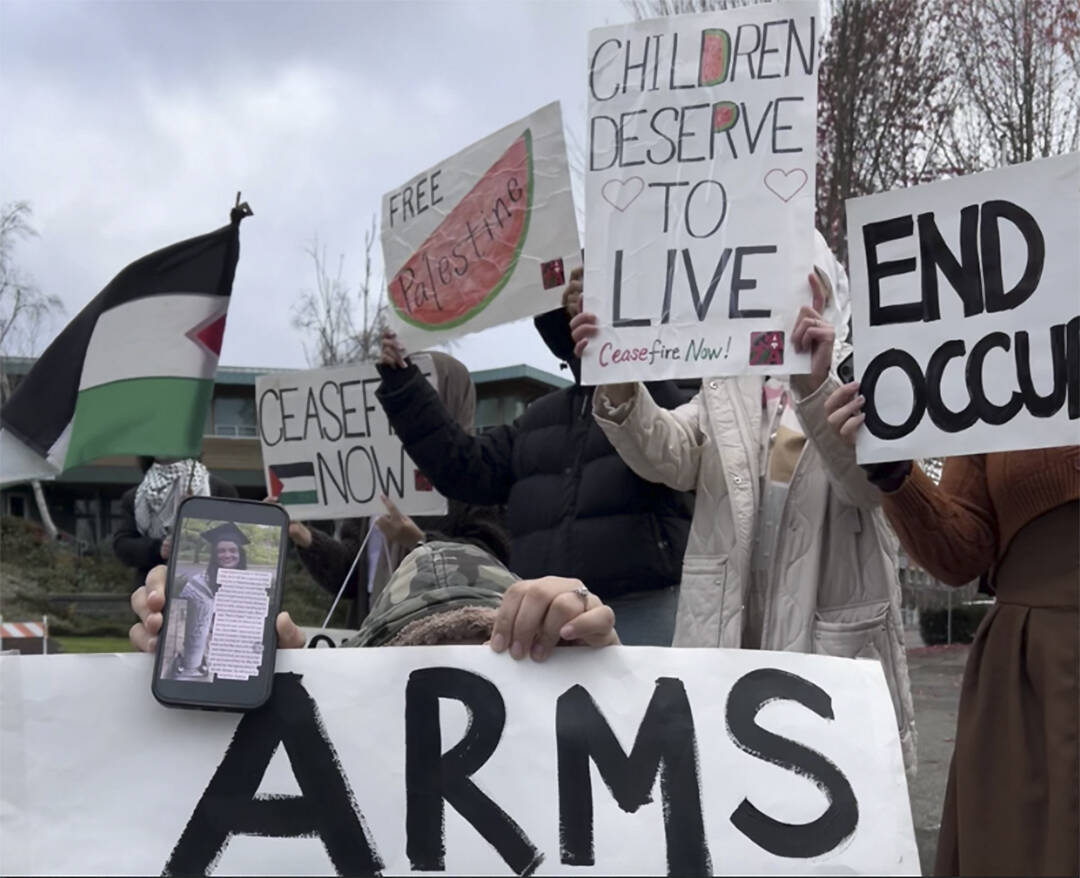 Leah Leicester courtesy photo
The Kitsap Palestine Solidarity Coalition is starting its second year of protesting every other week near the Bainbridge Island ferry terminal. Its goal is to bring an end to the Israeli Occupation of the West Bank and Gaza. For details go to Kitsapforgazaevent@gmail.com