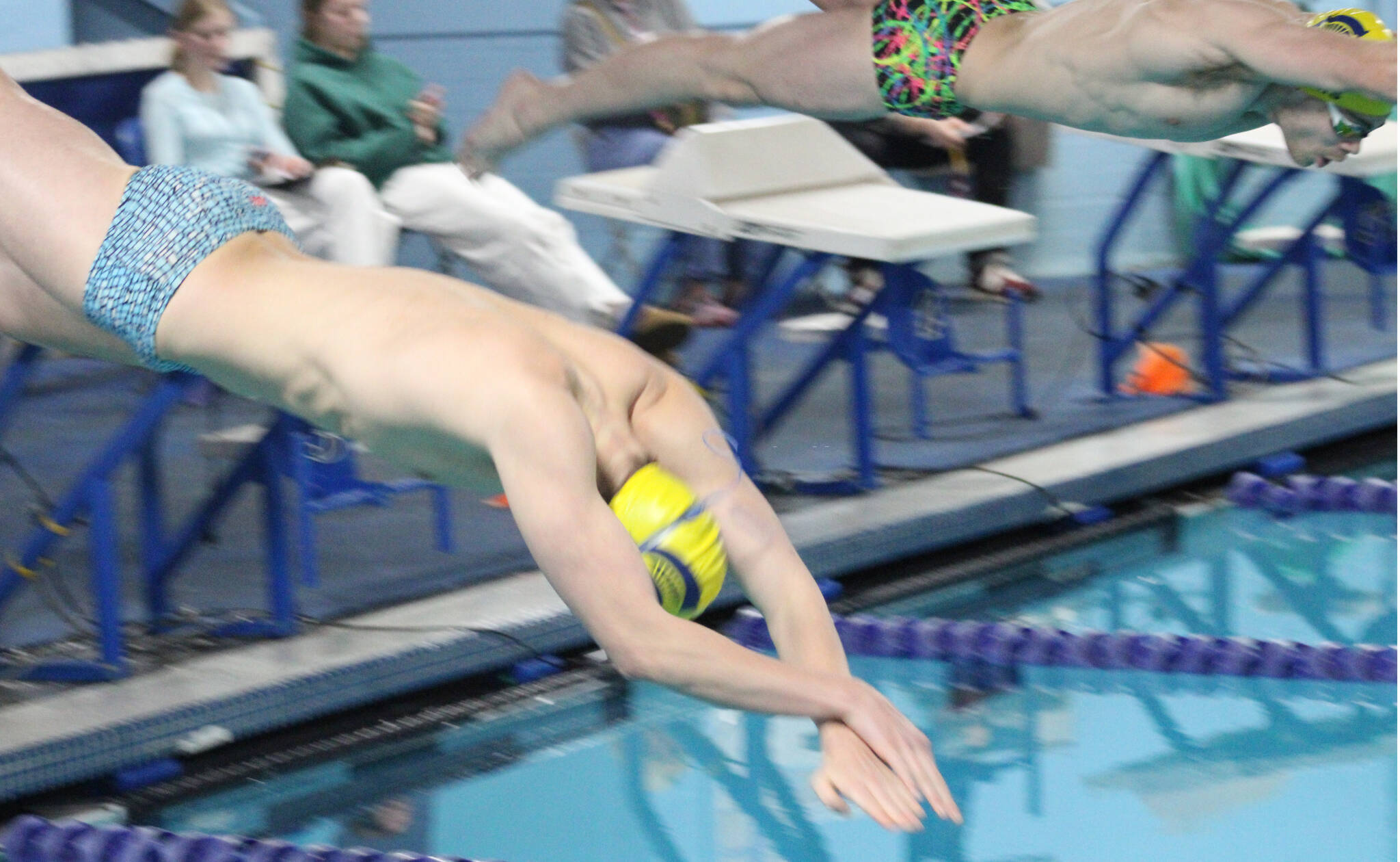 Luke Caputo/Kitsap News Group
Bainbridge swimmers diving into the pool in a match against the Bremerton Knights Jan. 15 at Bainbridge High School.